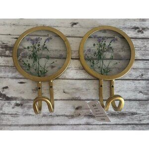 Hobby Lobby Purple Flowers Gold Metal Wall Hook Round PAIR